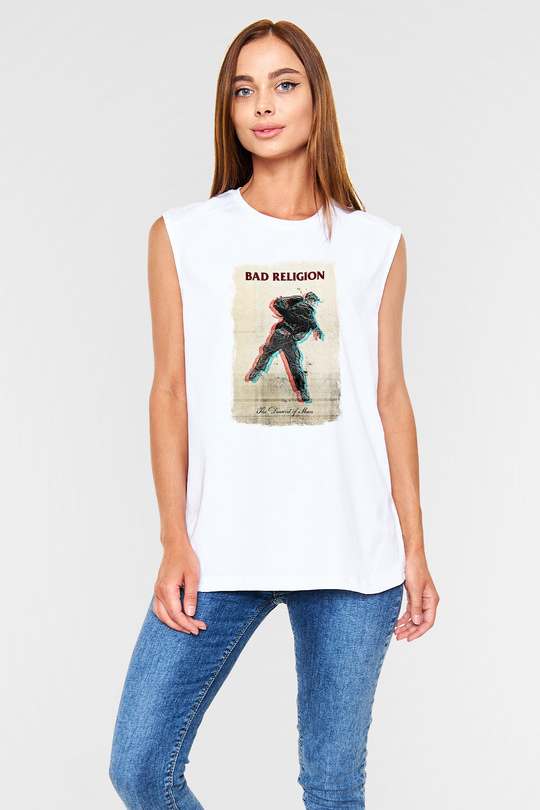 Bad Religion Baskılı Unisex Beyaz Kolsuz Tişört