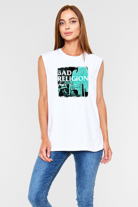 Bad Religion Baskılı Unisex Beyaz Kolsuz Tişört