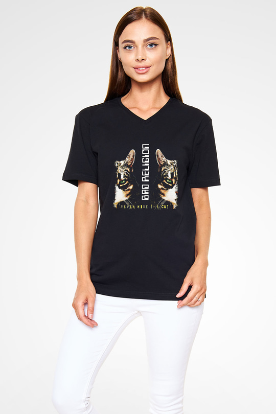 Bad Religion Baskılı Unisex Siyah V Yaka Tişört