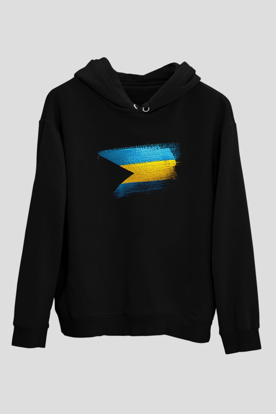 Bahamalar - Bahamas Bayrağı Baskılı Unisex Siyah Hoodie