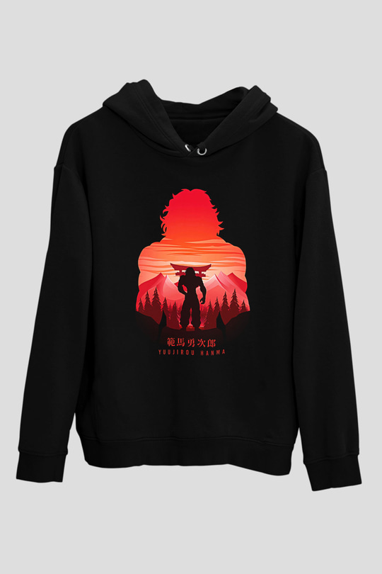 Baki The Grappler Baskılı Unisex Siyah Hoodie