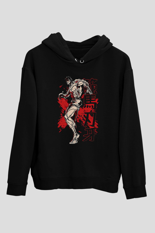 Baki The Grappler Baskılı Unisex Siyah Hoodie