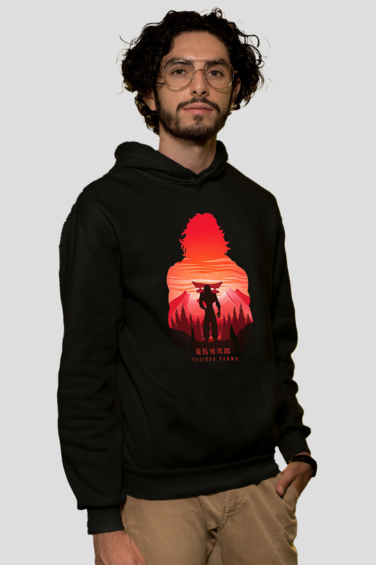 Baki The Grappler Baskılı Unisex Siyah Hoodie