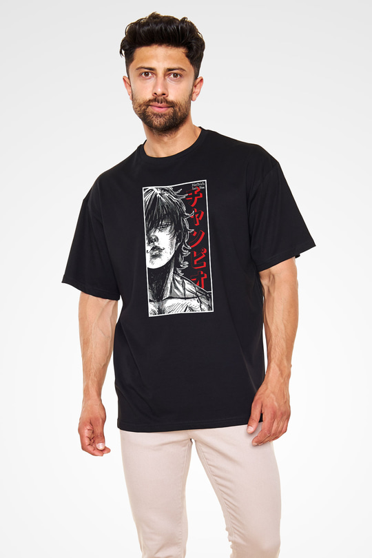 Baki The Grappler Baskılı Unisex Siyah Oversize Tişört - Tshirt