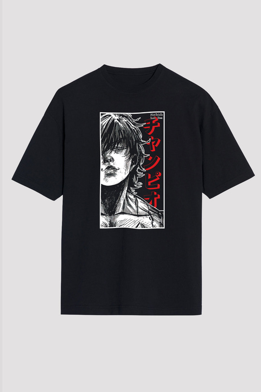 Baki The Grappler Baskılı Unisex Siyah Oversize Tişört - Tshirt
