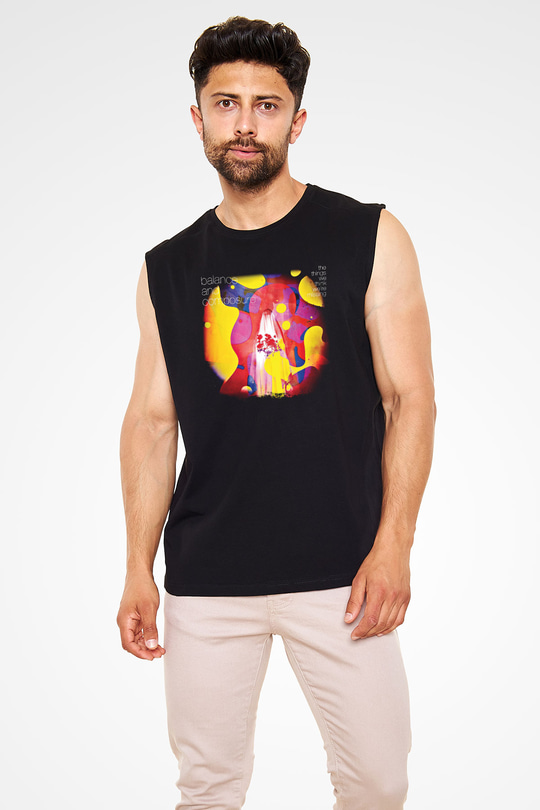 Balance and Composure Baskılı Unisex Siyah Kolsuz Tişört