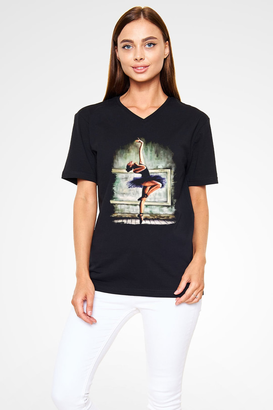 Bale Siyah Unisex V Yaka Tişört T-Shirt