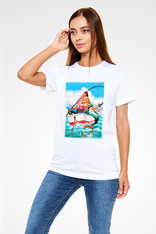 Balıkçı Beyaz Unisex Tişört T-Shirt - TişörtFabrikası