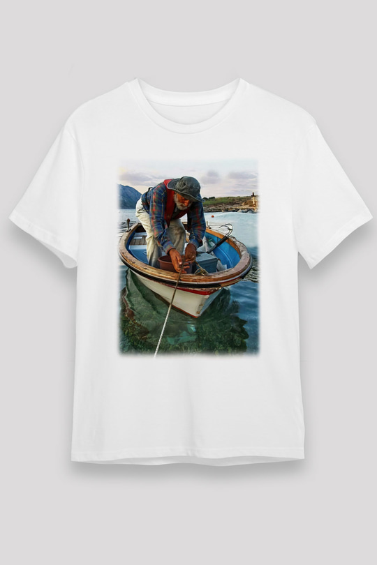 Balıkçı Beyaz Unisex Tişört T-Shirt - TişörtFabrikası
