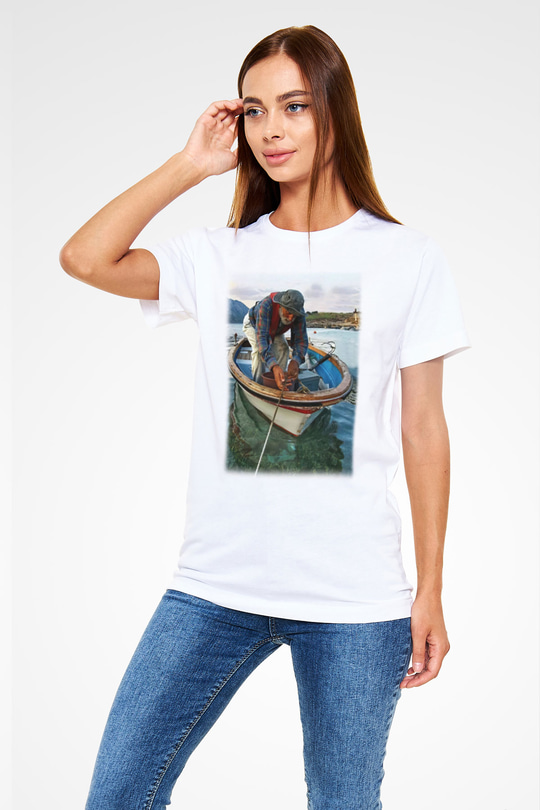 Balıkçı Beyaz Unisex Tişört T-Shirt - TişörtFabrikası