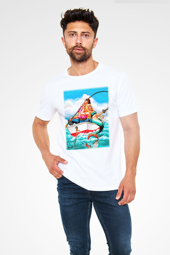 Balıkçı Beyaz Unisex Tişört T-Shirt - TişörtFabrikası
