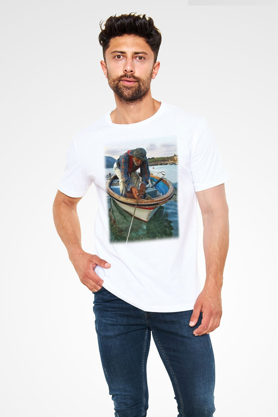 Balıkçı Beyaz Unisex Tişört T-Shirt - TişörtFabrikası
