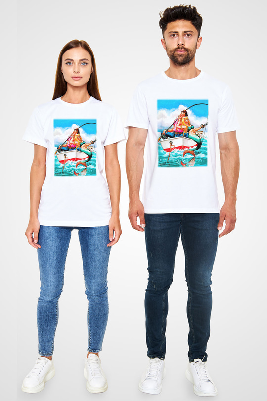 Balıkçı Beyaz Unisex Tişört T-Shirt - TişörtFabrikası