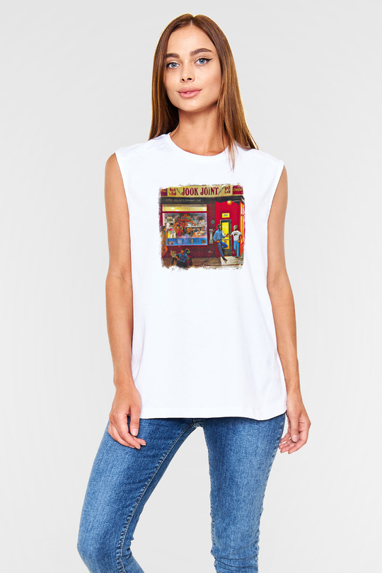 Band Baskılı Unisex Beyaz Kolsuz Tişört