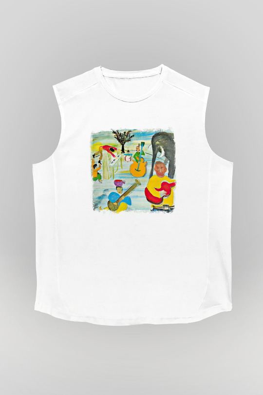 Band Baskılı Unisex Beyaz Kolsuz Tişört