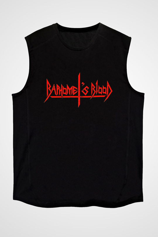 Baphomets Blood Baskılı Unisex Siyah Kolsuz Tişört - Tshirt