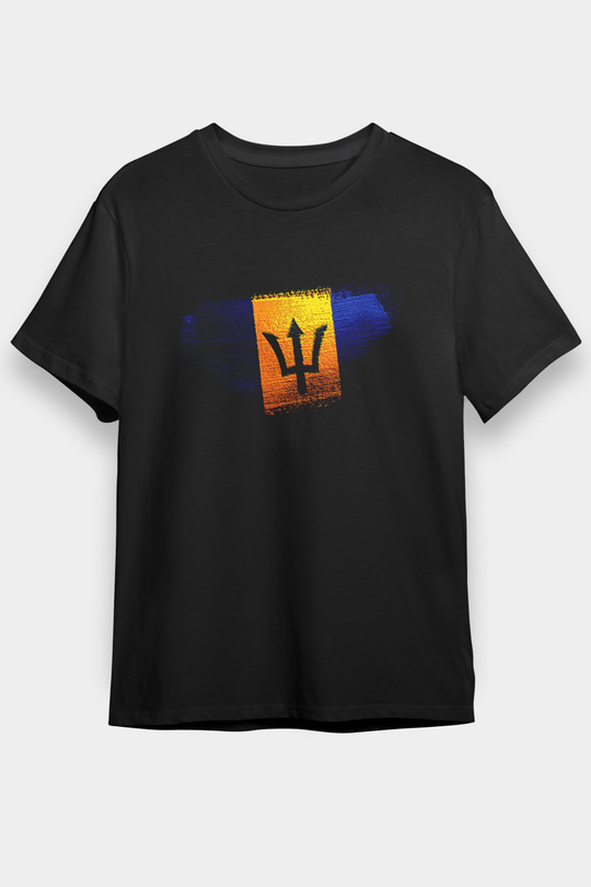 Barbados Bayrağı Baskılı Unisex Siyah Tişört