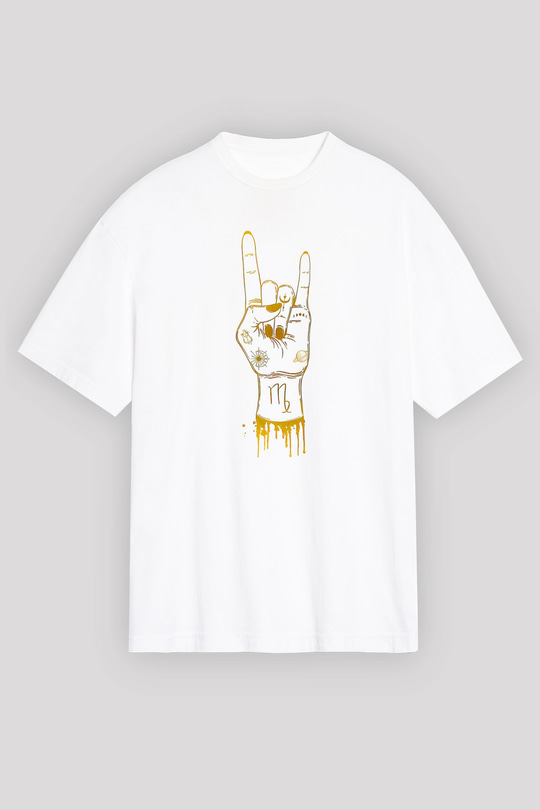 Başak Burcu Baskılı Beyaz Unisex Oversize Tişört - Tshirt
