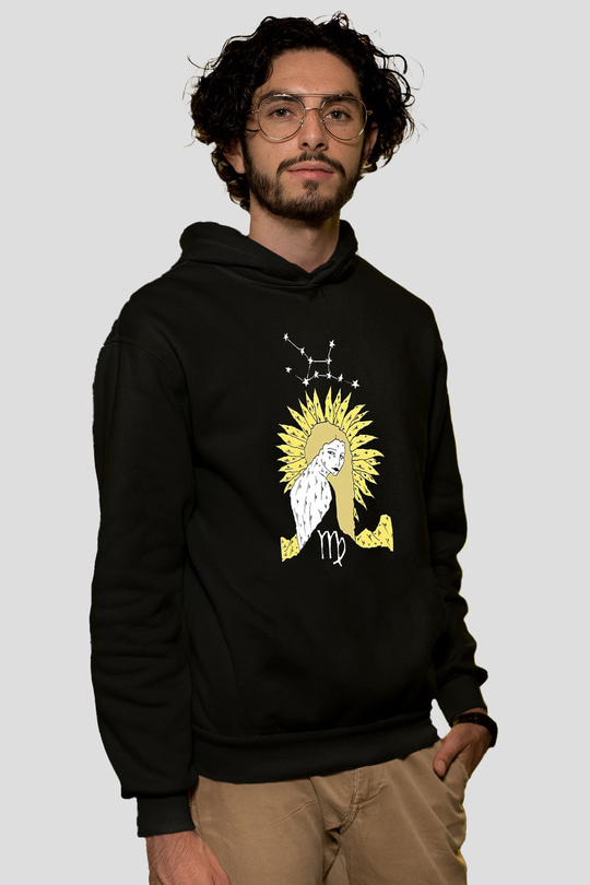 Başak Burcu Baskılı Unisex Siyah Hoodie