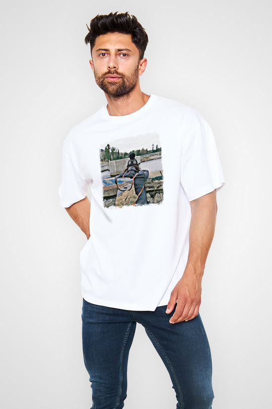 Basement Baskılı Unisex Beyaz Oversize Tişört