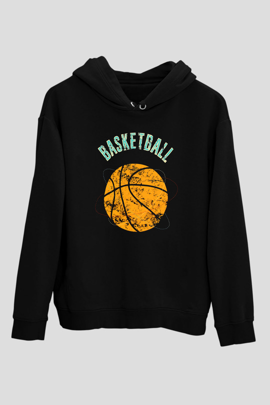 Basketbol Siyah Unisex Hoodie