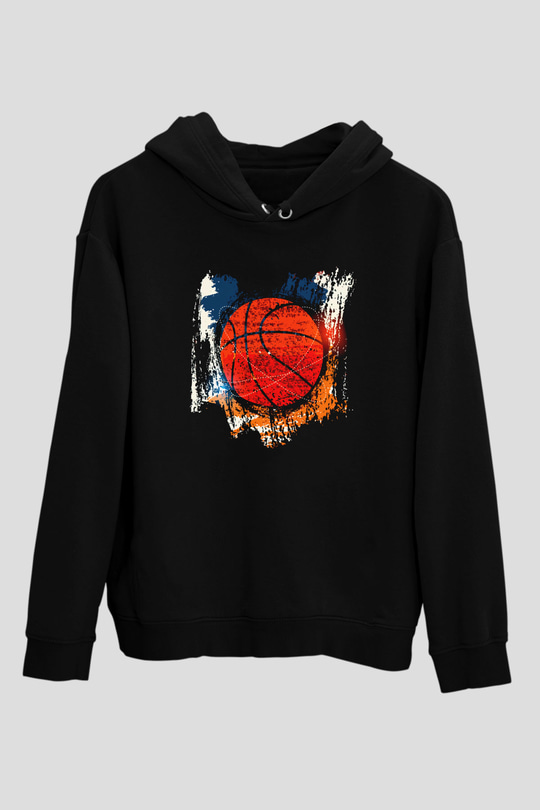 Basketbol Siyah Unisex Hoodie