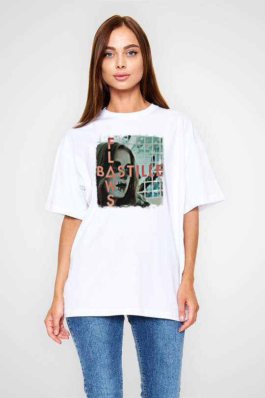 Bastille Baskılı Unisex Beyaz Oversize Tişört