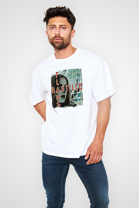 Bastille Baskılı Unisex Beyaz Oversize Tişört