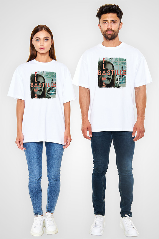 Bastille Baskılı Unisex Beyaz Oversize Tişört