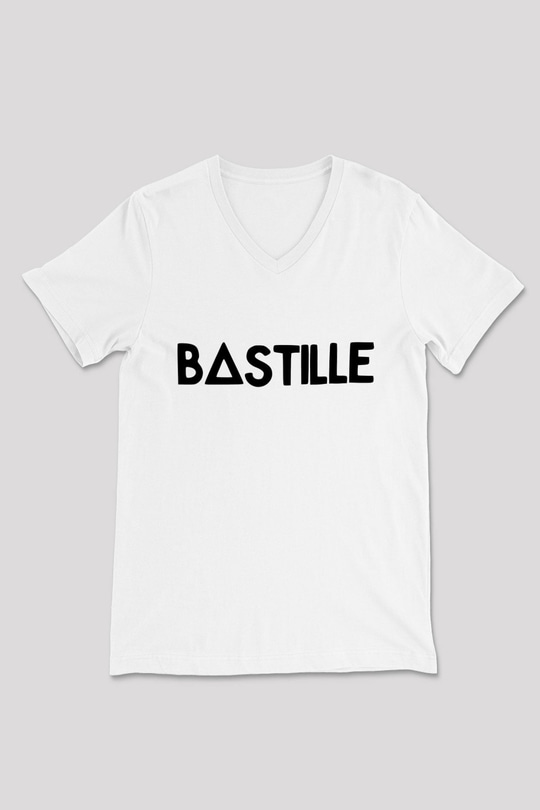 Bastille Beyaz Unisex V Yaka Tişört T-Shirt