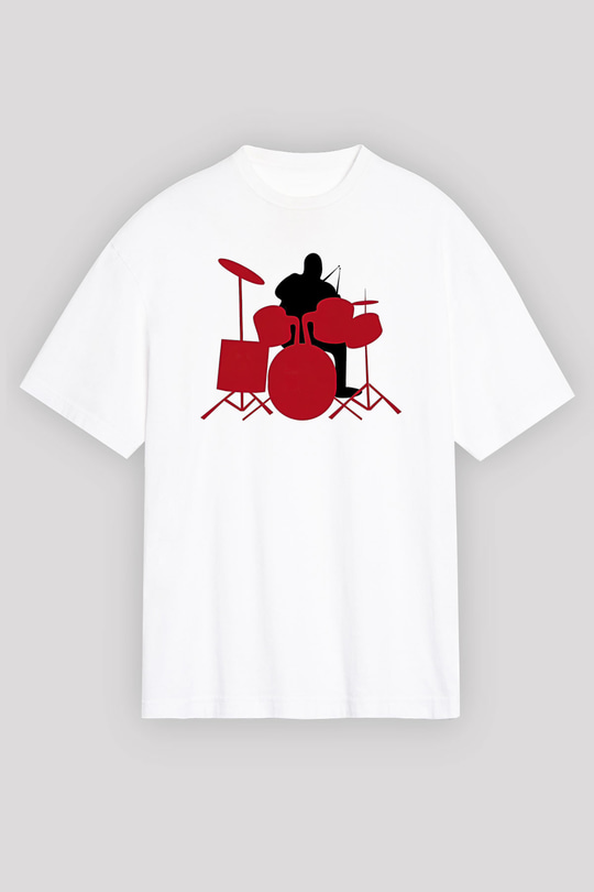 Bateri Baskılı Beyaz Unisex Oversize Tişört - Tshirt