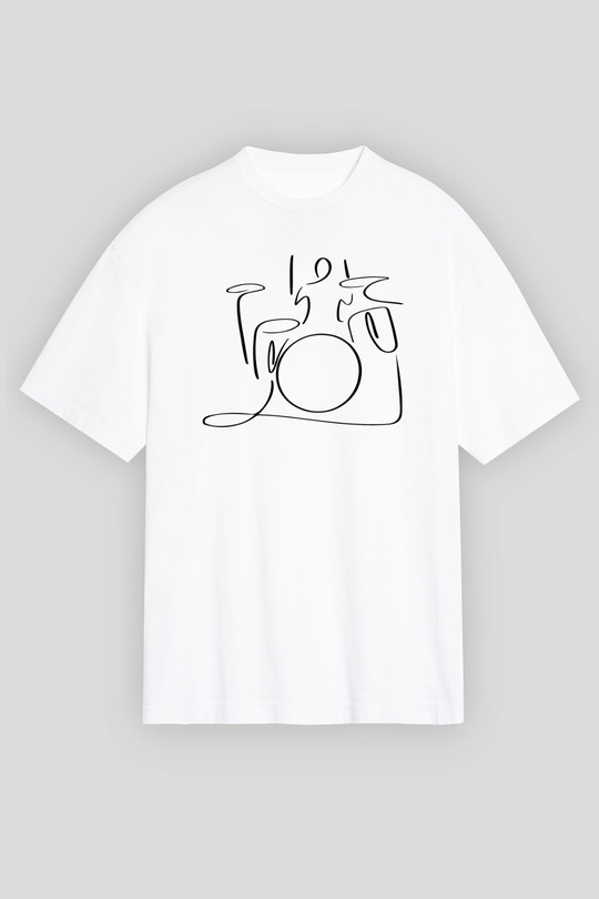 Bateri Baskılı Beyaz Unisex Oversize Tişört - Tshirt