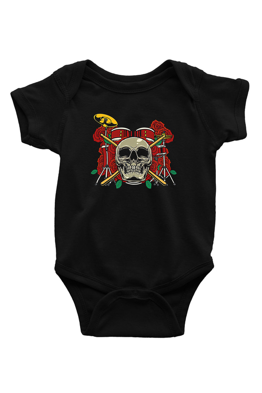 Bateri Baskılı Unisex Siyah Bebek Body - Zıbın