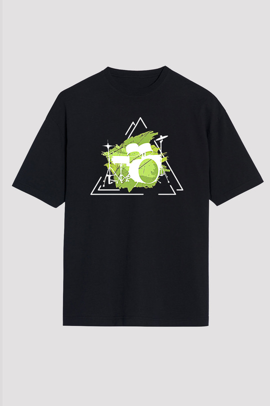 Bateri Baskılı Unisex Siyah Oversize Tişört - Tshirt
