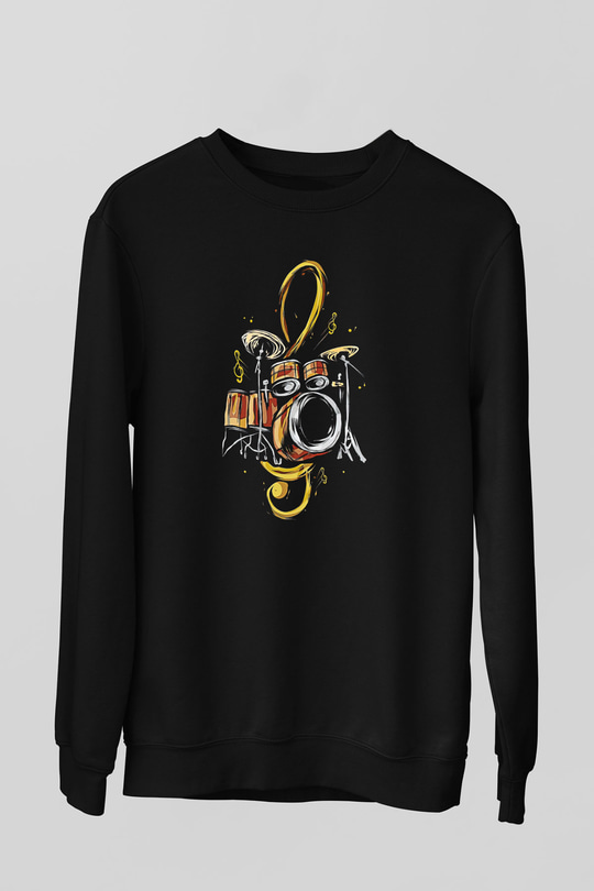 Bateri Baskılı Unisex Siyah Sweatshirt