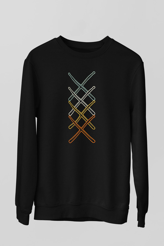 Bateri Baskılı Unisex Siyah Sweatshirt