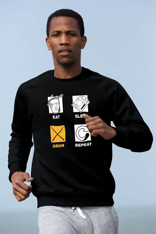Bateri Baskılı Unisex Siyah Sweatshirt