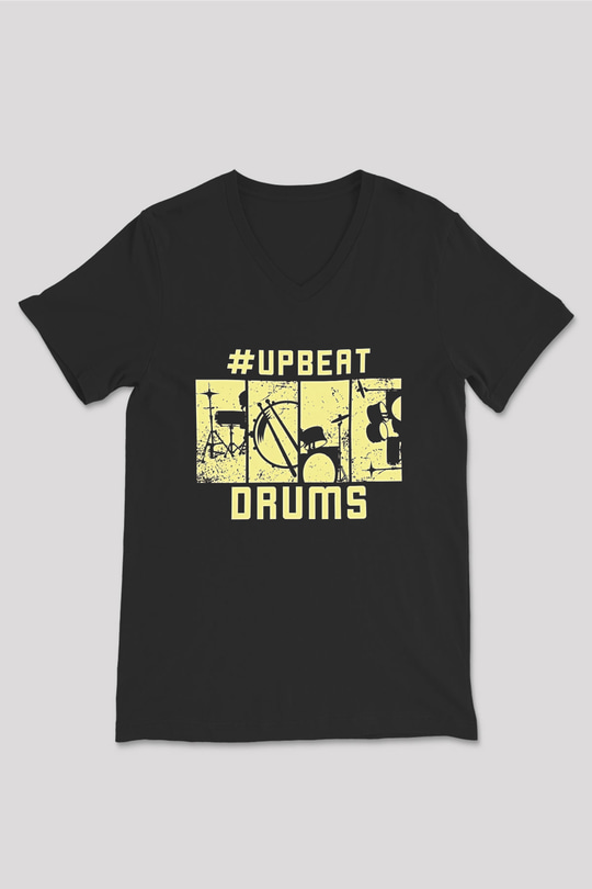 Bateri Baskılı Unisex Siyah V Yaka Tişört - Tshirt