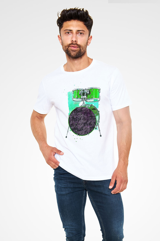 Bateri Unisex Baskılı Beyaz Tişört - Tshirt
