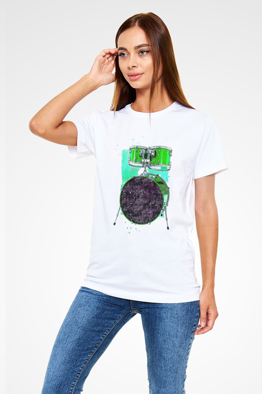 Bateri Unisex Baskılı Beyaz Tişört - Tshirt