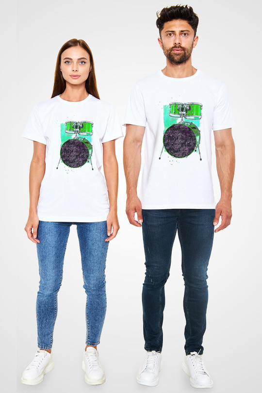 Bateri Unisex Baskılı Beyaz Tişört - Tshirt