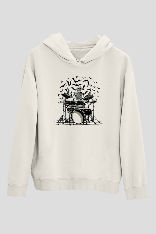 Baterist İskeletBeyaz  Unisex Hoodie