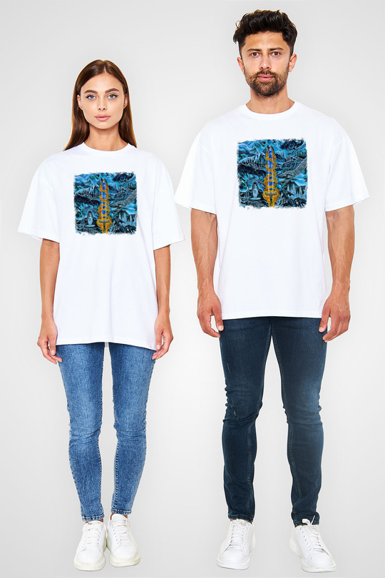 Bathory Baskılı Unisex Beyaz Oversize Tişört