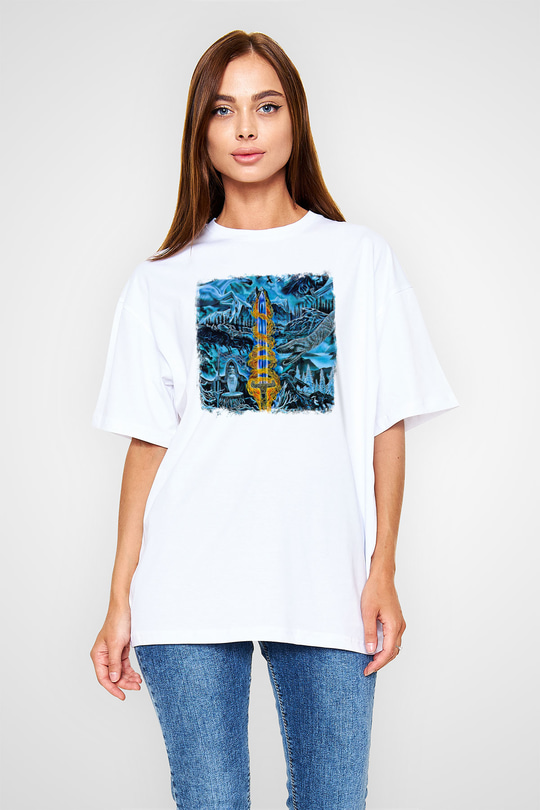 Bathory Baskılı Unisex Beyaz Oversize Tişört