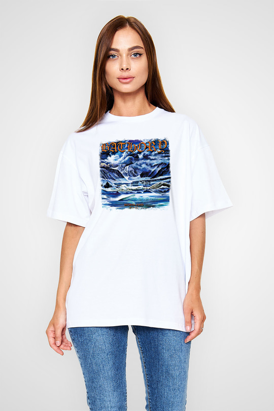 Bathory Baskılı Unisex Beyaz Oversize Tişört