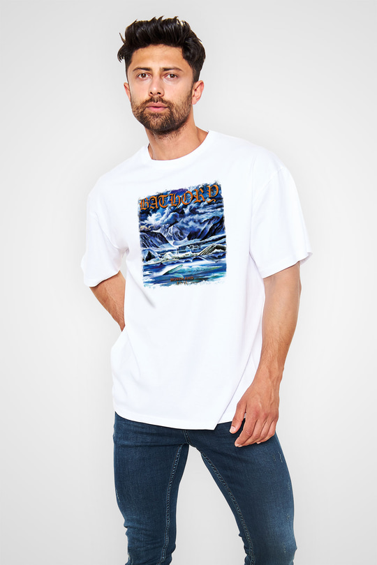 Bathory Baskılı Unisex Beyaz Oversize Tişört