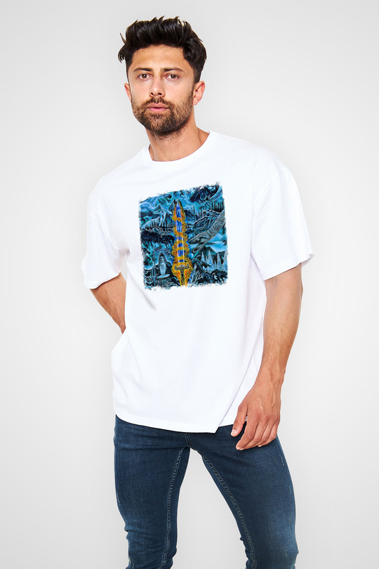 Bathory Baskılı Unisex Beyaz Oversize Tişört