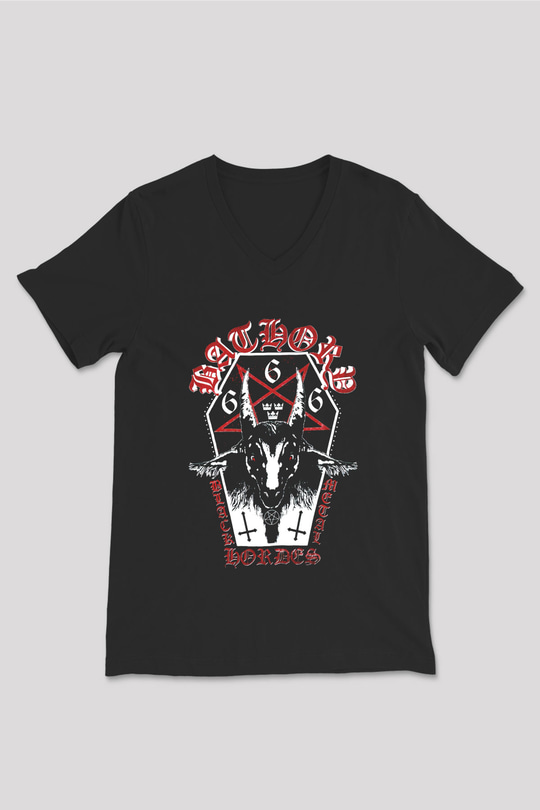 Bathory Siyah Unisex V Yaka Tişört T-Shirt