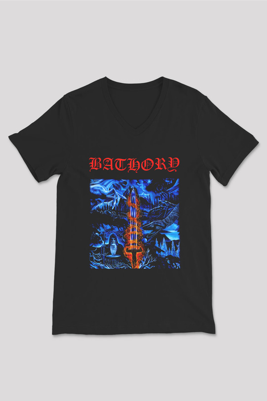 Bathory Siyah Unisex V Yaka Tişört T-Shirt