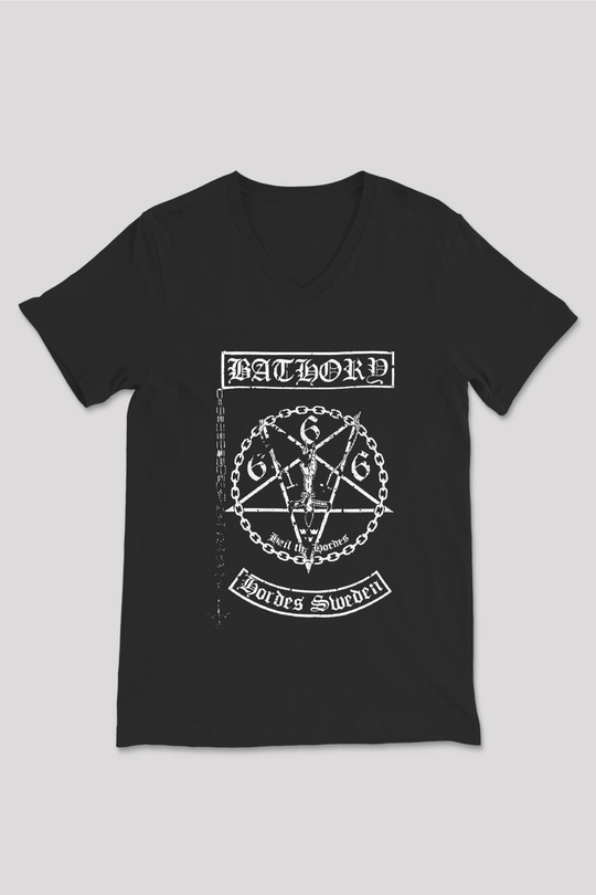 Bathory Siyah Unisex V Yaka Tişört T-Shirt